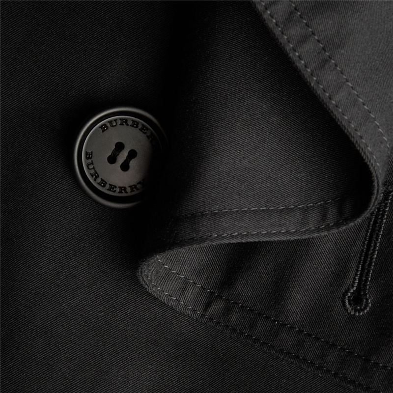 45465051 Burberry巴寶莉 弧形前襟 棉質嘎巴甸 女士長款 風衣 黑色