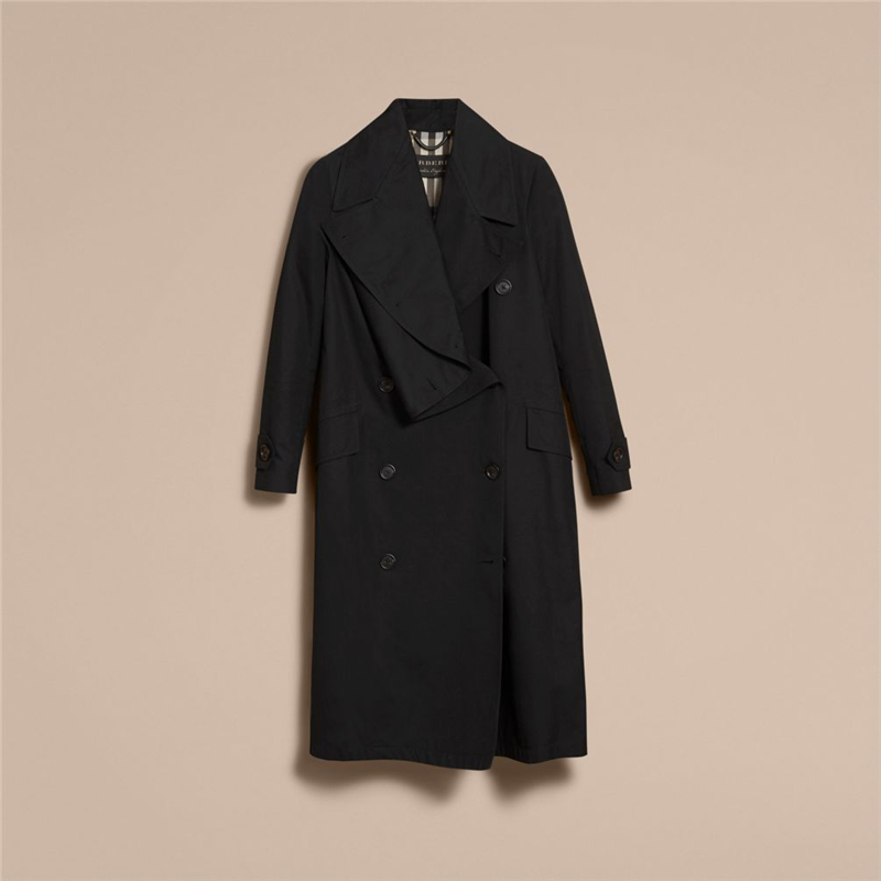 45465051 Burberry巴寶莉 弧形前襟 棉質嘎巴甸 女士長款 風衣 黑色