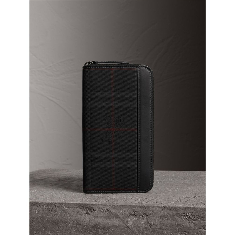 39680491 巴寶莉 Horseferry 格紋 全拉鏈 小號 錢夾 炭灰色/黑色