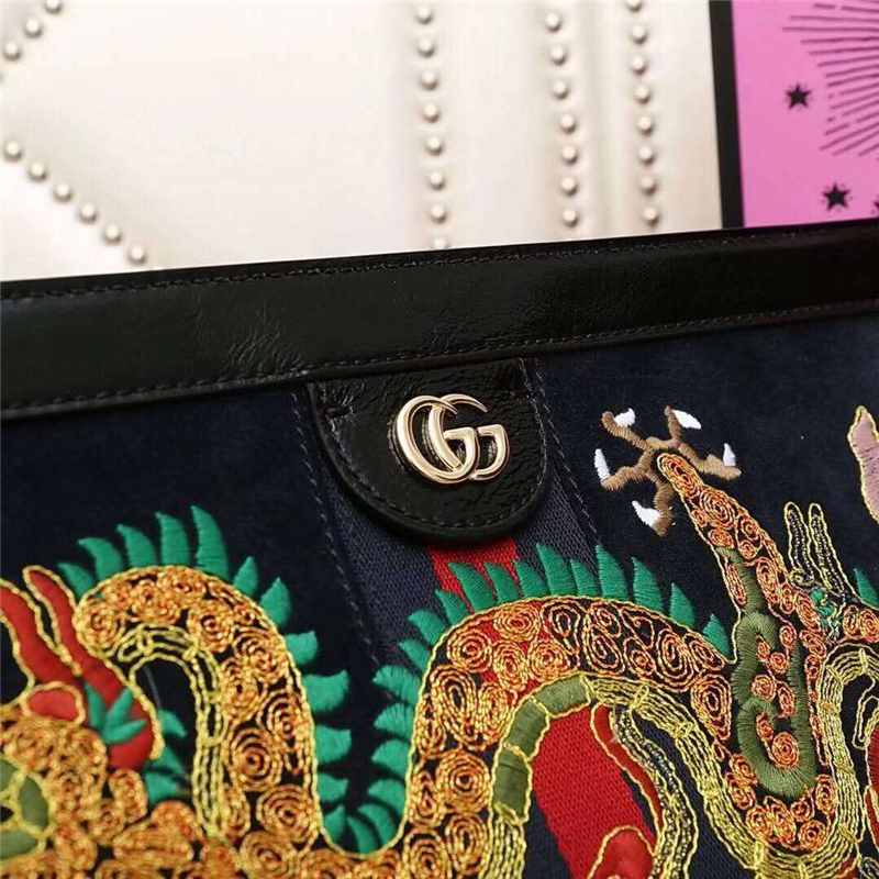 503877 Gucci Ophidia系列 麂皮 雙G 嵌花條紋織帶 刺繡 鏈條肩背包 黑色
