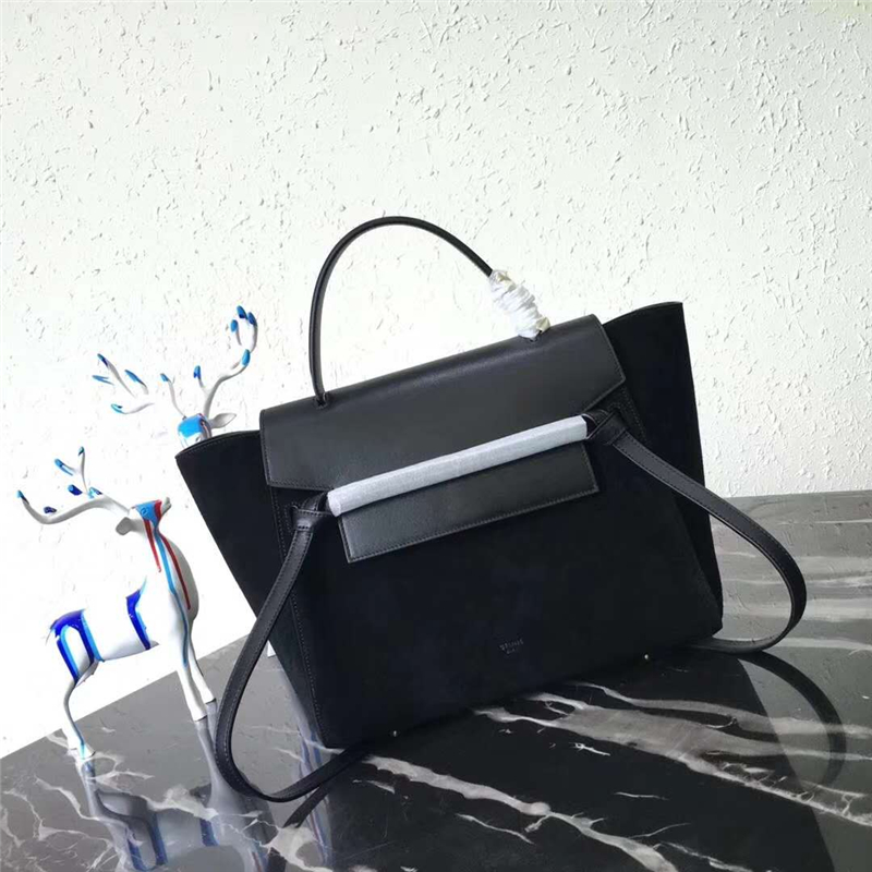 176103 Celine Belt bag鯰魚包 磨砂皮拼皮革 流蘇裝飾 手提單肩包 黑色