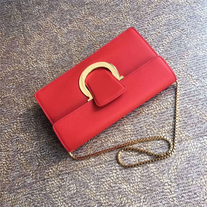 21F816 Ferragamo 菲拉格慕 半環搭扣 小號翻蓋 手拿包 大紅