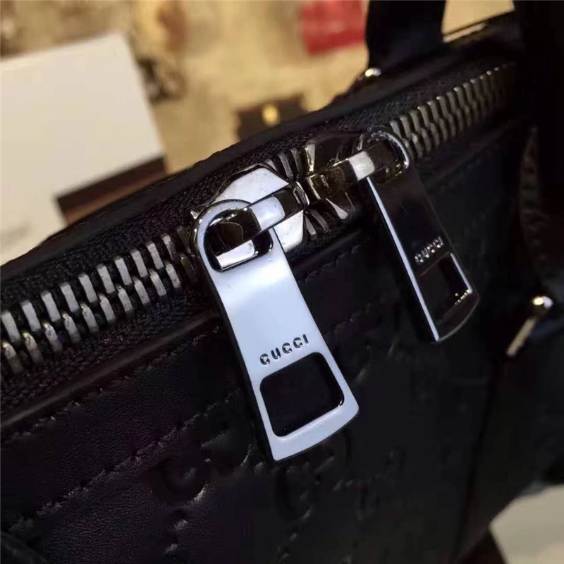 406384 Gucci標志真皮 熱壓紋 手提肩背公文包 黑色