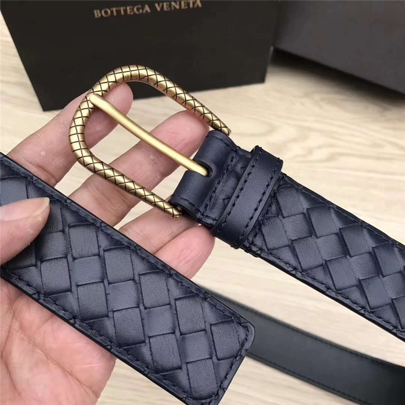 2408934 BV寶緹嘉 2017新款 金色針扣 手工編織 休閑皮帶 藏藍色