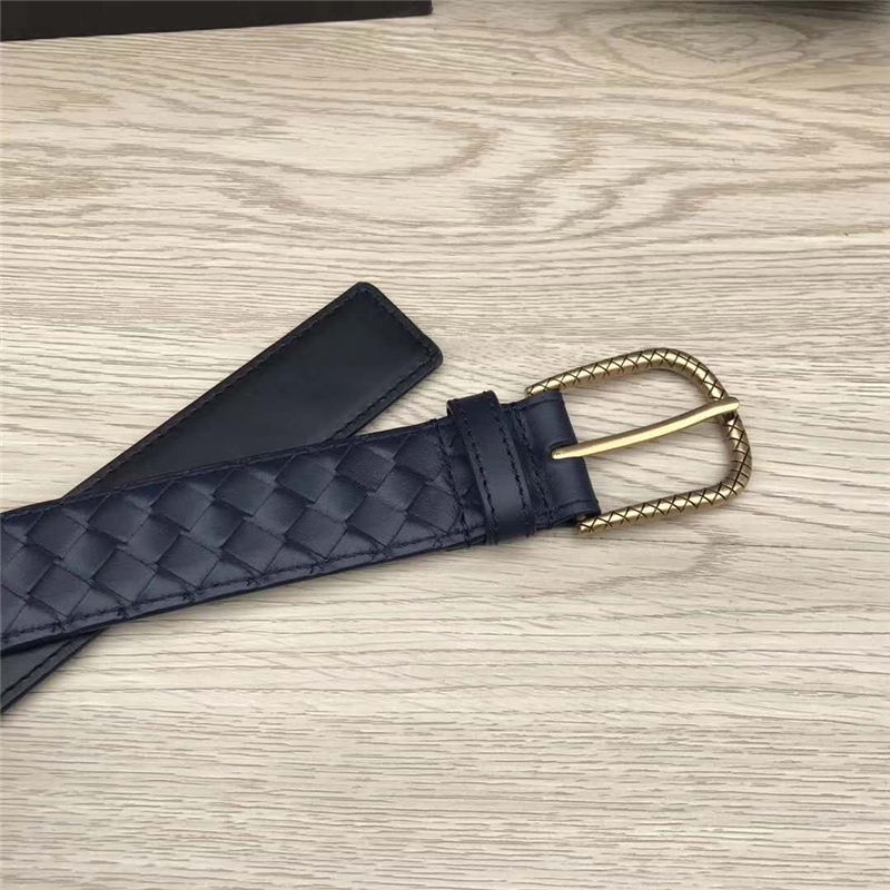 2408934 BV寶緹嘉 2017新款 金色針扣 手工編織 休閑皮帶 藏藍色