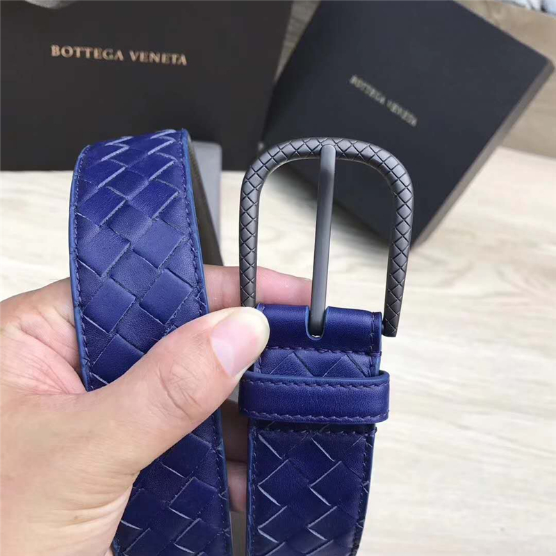 2408934 BV寶緹嘉 2017新款 黑色針扣 手工編織 休閑皮帶 寶藍色