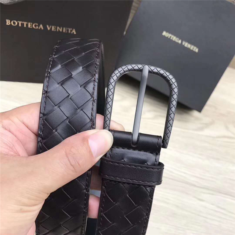 2408934 BV寶緹嘉 2017新款 黑色針扣 手工編織 休閑皮帶 深啡色