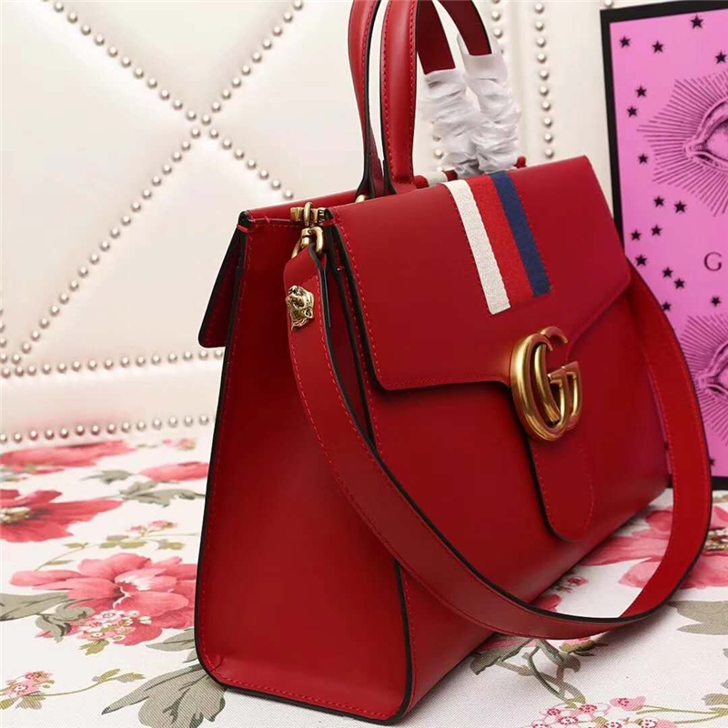 476470 GUCCI 新款 牛皮 GG翻蓋單肩包 紅色