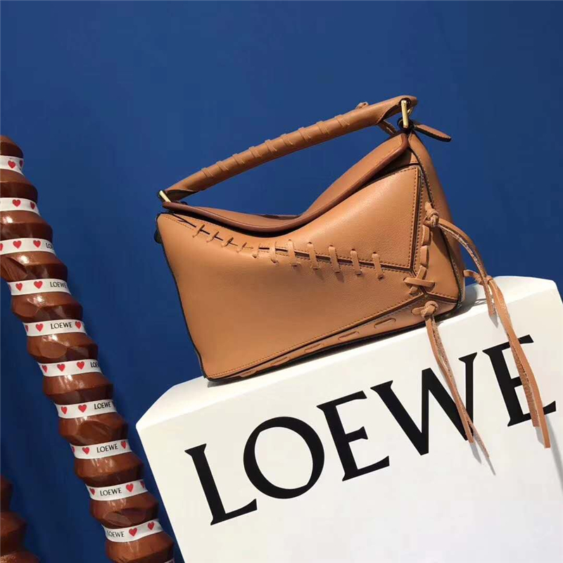 Loewe羅意威 Puzzle 編織款 拼接幾何包 手提肩包 棕褐色