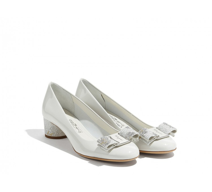 688286 Ferragamo菲拉格慕 馬賽克VARA 牛皮 蝴蝶結(jié)高跟鞋 白色