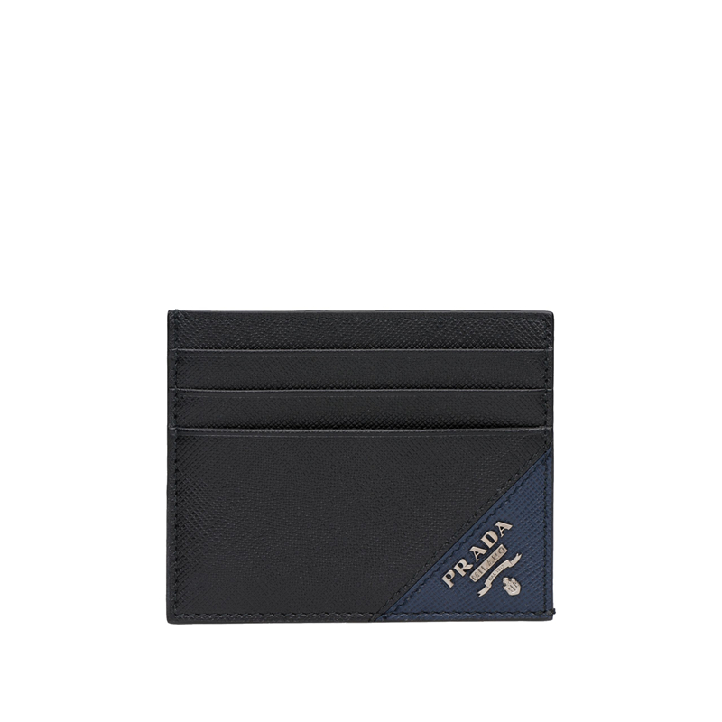 2MC223 Prada普拉達 皮革 嵌花裝飾 卡片夾 黑拼海藍