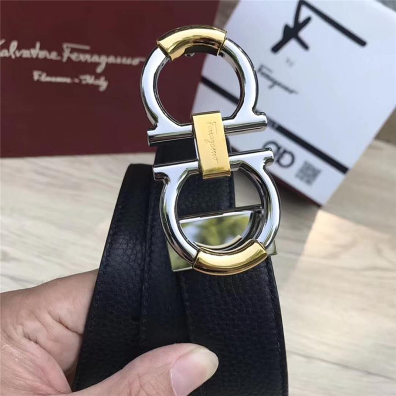 Ferragamo 菲拉格慕 原廠特供進口 雙面原版皮 正裝腰帶 荔枝紋銀扣