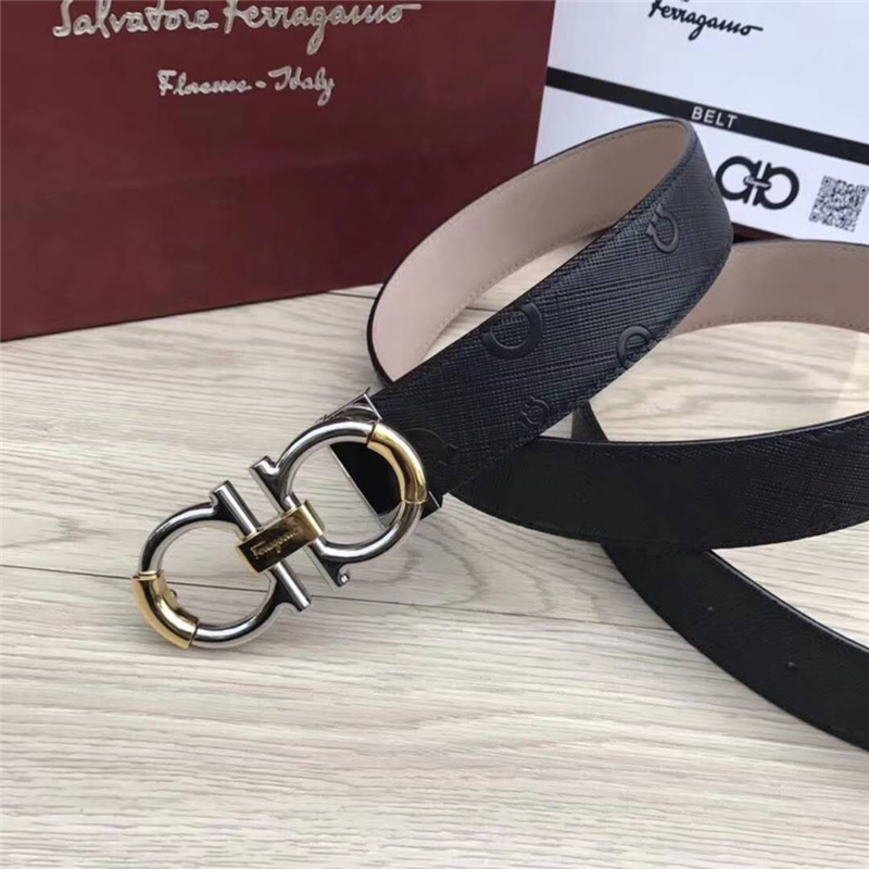Ferragamo 菲拉格慕 原廠特供進口 雙面原版皮 正裝腰帶 印花銀扣