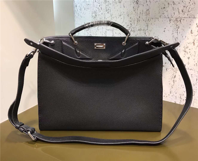 1518 Fendi PEEKABOO FIT羅馬皮 全手工縫制 男士 纖薄手提包 黑色