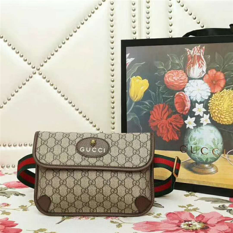 493930 GUCCI古馳 高級人造帆布 虎頭裝飾 翻蓋復古腰包 啡色