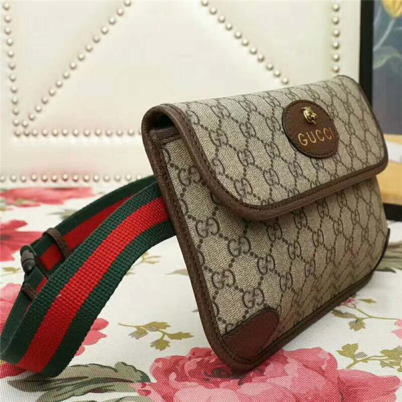 493930 GUCCI古馳 高級人造帆布 虎頭裝飾 翻蓋復古腰包 啡色