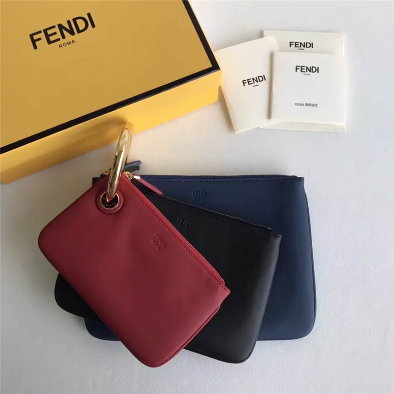 001 FENDI芬迪 F IS FEND 三套索環(huán) 小牛皮 手拿包 紅黑藍(lán)