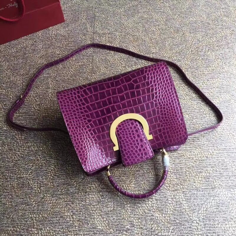 21G596 Ferragamo 菲格拉慕包包 鱷魚紋單肩包 Gancini 鏈條翻蓋包