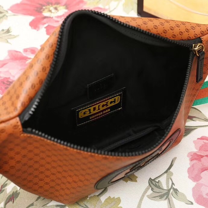 536416 2018 Gucci-Dapper Dan聯名系列 GG圖案皮革 腰包 啡色
