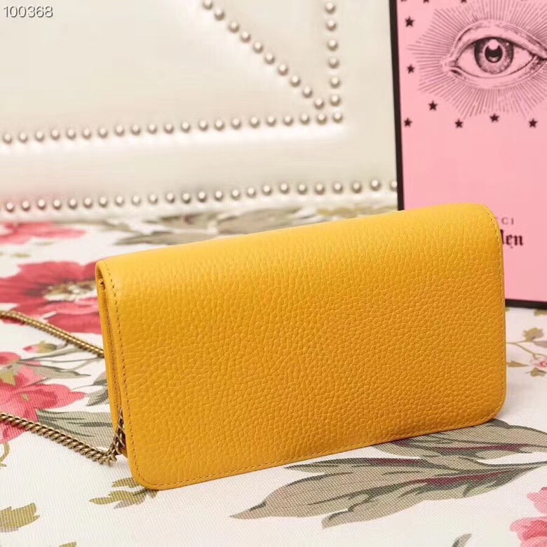 521552 GUCCI肩背包 頭層甩紋牛皮 貓頭系列 鏈條肩背包 黃色