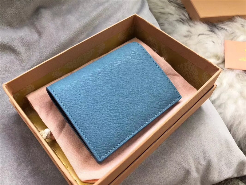 5MV204 MIUMIU 專柜最新 大LOGO 拼色 口袋小錢包 藍色