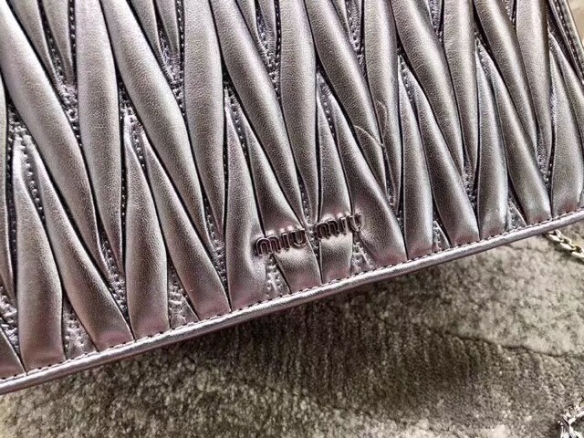 5BA081 專柜新款 MIU LADY 小羊皮 仿水晶大鉆裝飾 手提肩包 銀色