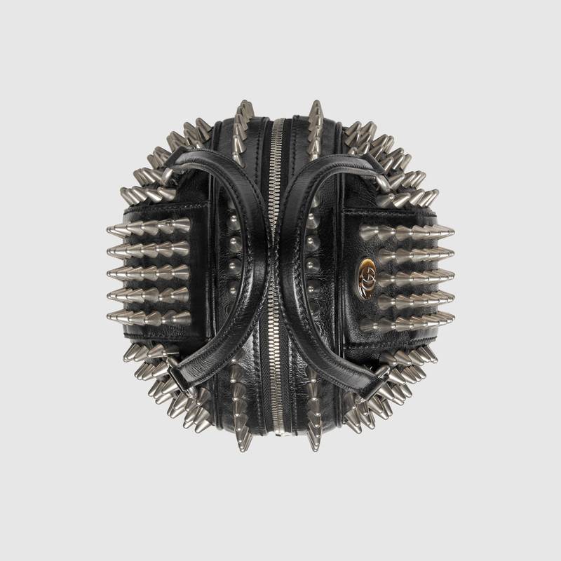 547855 Gucci 新穎 籃球造型 迷你 尖釘 手提購物袋 黑色