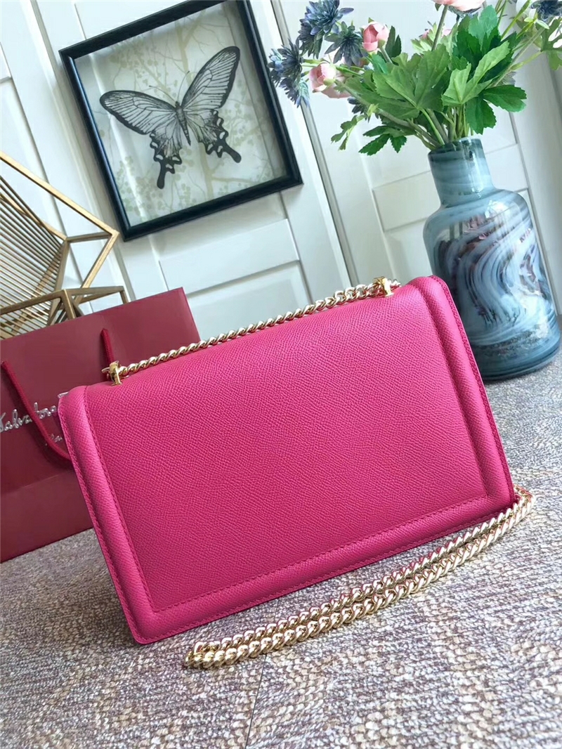 21G462 Ferragamo菲格拉慕 手掌紋牛皮 Vara蝴蝶結 大號 鏈條翻蓋包 玫紅