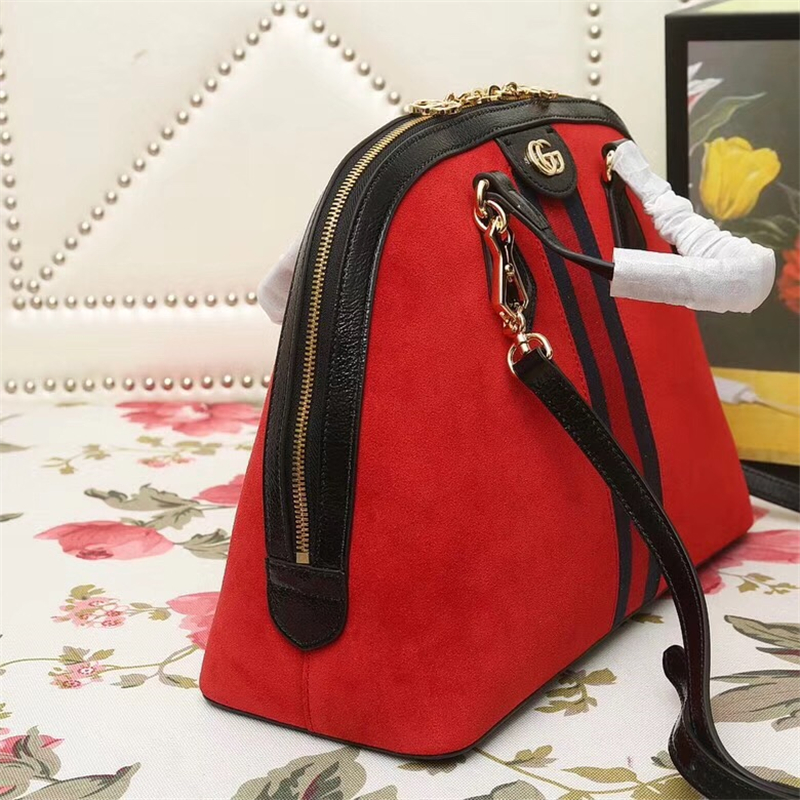 524533 Gucci女袋 Ophidia系列 拼皮絨面 紅藍織帶 古馳經典手提包 紅色