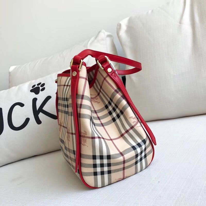 Burberry子母包 經典戰馬格紋 巴寶莉托特包 手提單肩購物袋 紅色