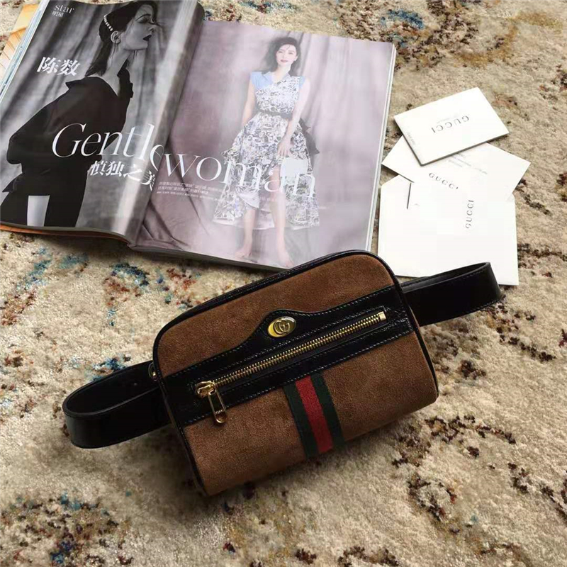 517076 Gucci Ophidia系列 經典款 麂皮 Gucci復古腰包 啡色