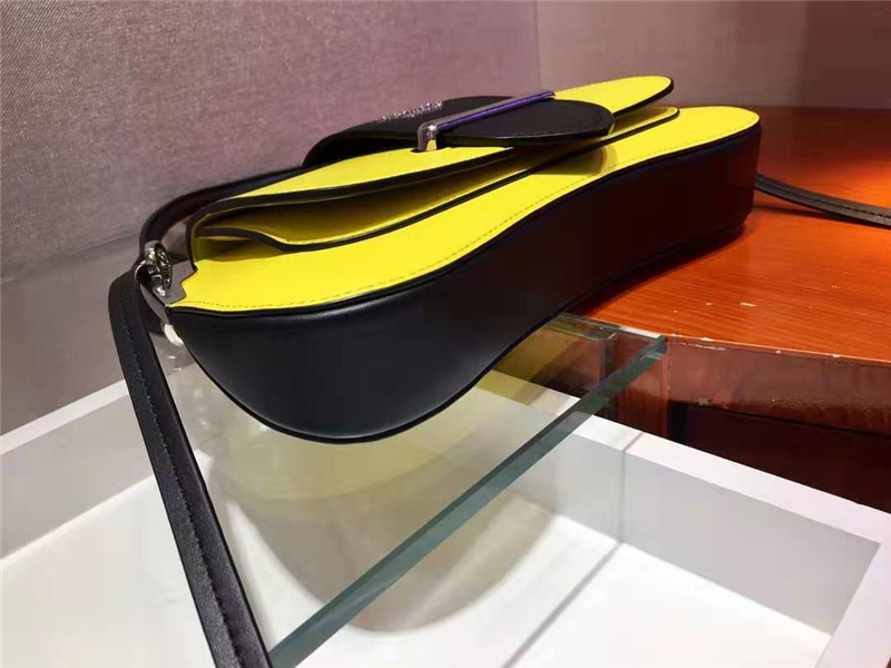 1BD168 Prada Sidonie女包 小牛皮 拼色翻蓋 皮革單肩包 檸檬黃