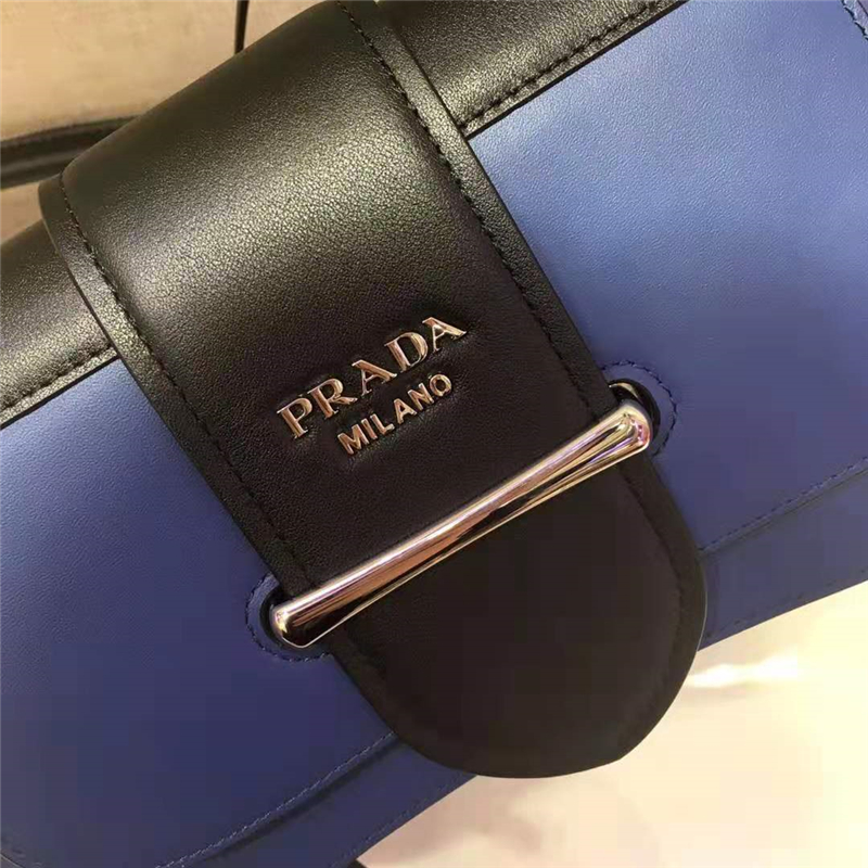1BD168 Prada Sidonie女包 小牛皮 拼色翻蓋 皮革單肩包 藍色
