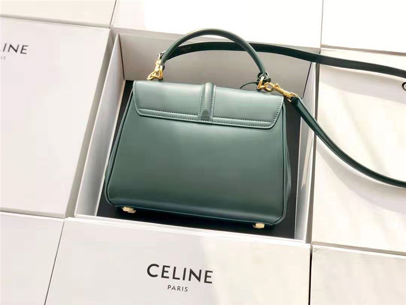 188003 Celine包包 賽琳女包 19新款 金屬鎖扣 小號 平紋小牛皮 Celine手提女包 翡翠綠