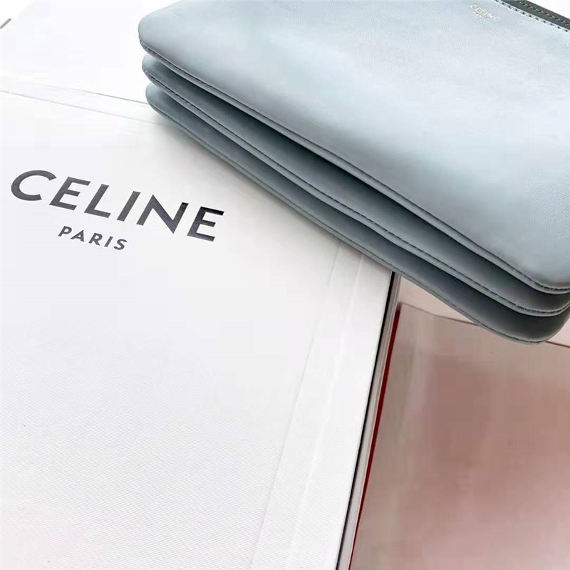 187603 Celine女包 Trio 小號 光滑小羊皮 Celine肩背包 灰藍(lán)色