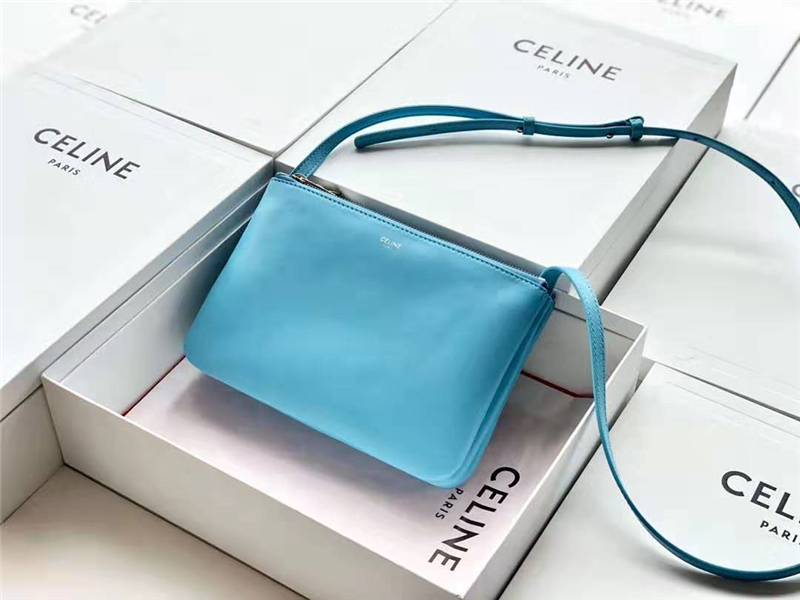 187603 Celine女包 Trio 小號 光滑小羊皮 Celine肩背包 石藍色
