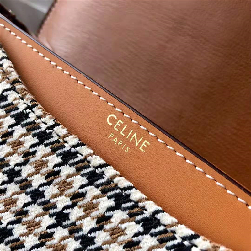 188013 Celine賽琳 BESACE 16 小號肩包 花呢拼小牛皮 Celine手袋 黃褐色