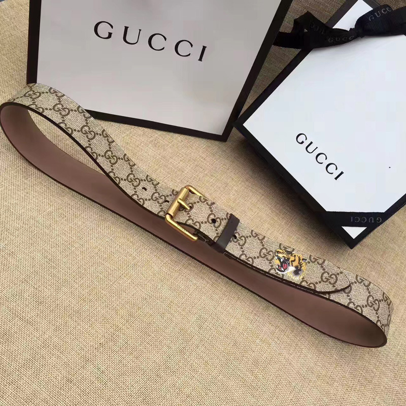 Gucci古奇新款2017虎頭印花腰帶 Gucci女士皮帶 古馳要帶